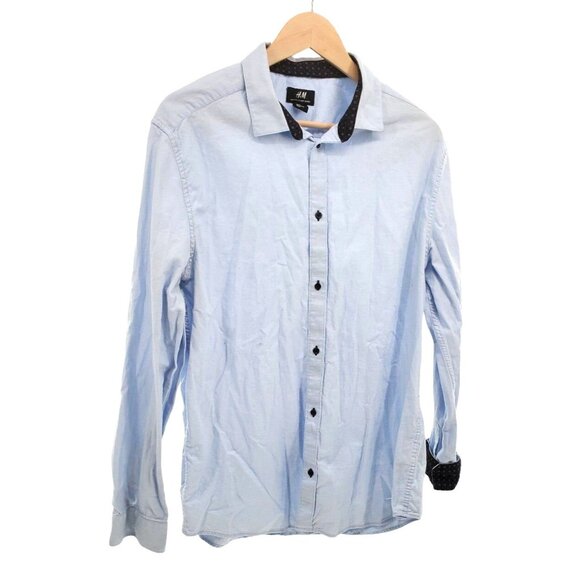 H&M XL Men Button down Collar Slim Fit Oxford Long-sleeve Light Dress Shirt - Picture 3 of 9